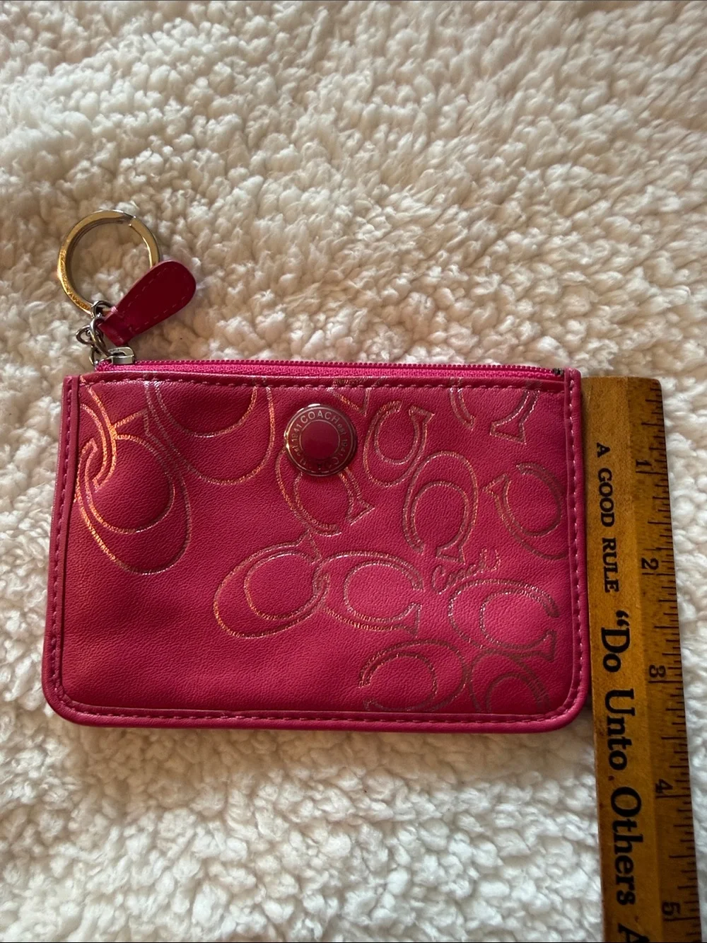 Coach Hot Pink Signature Zip Card Case with Key Ring